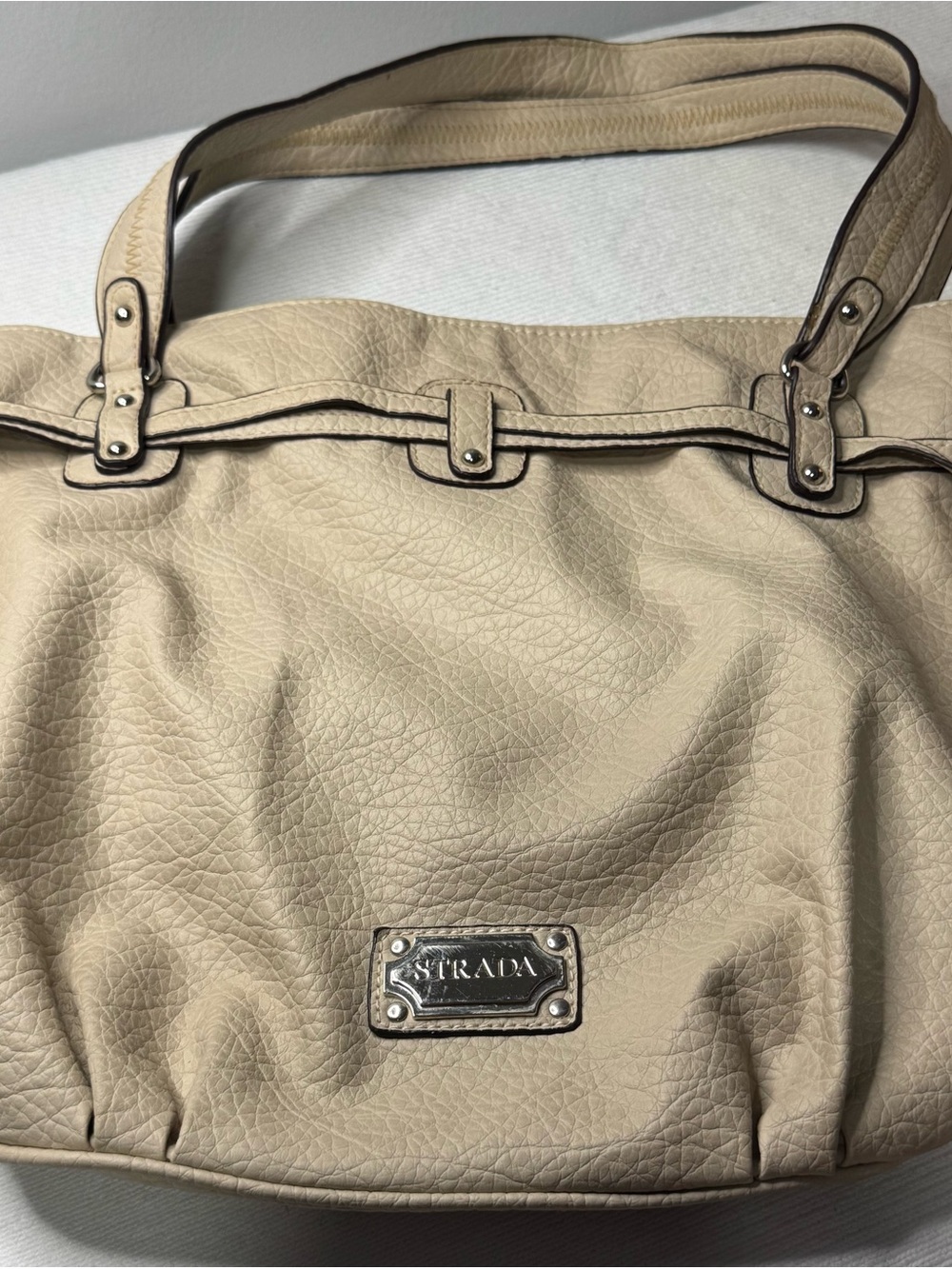 Strada Taupe Shoulder Bag with Silver Logo Plate